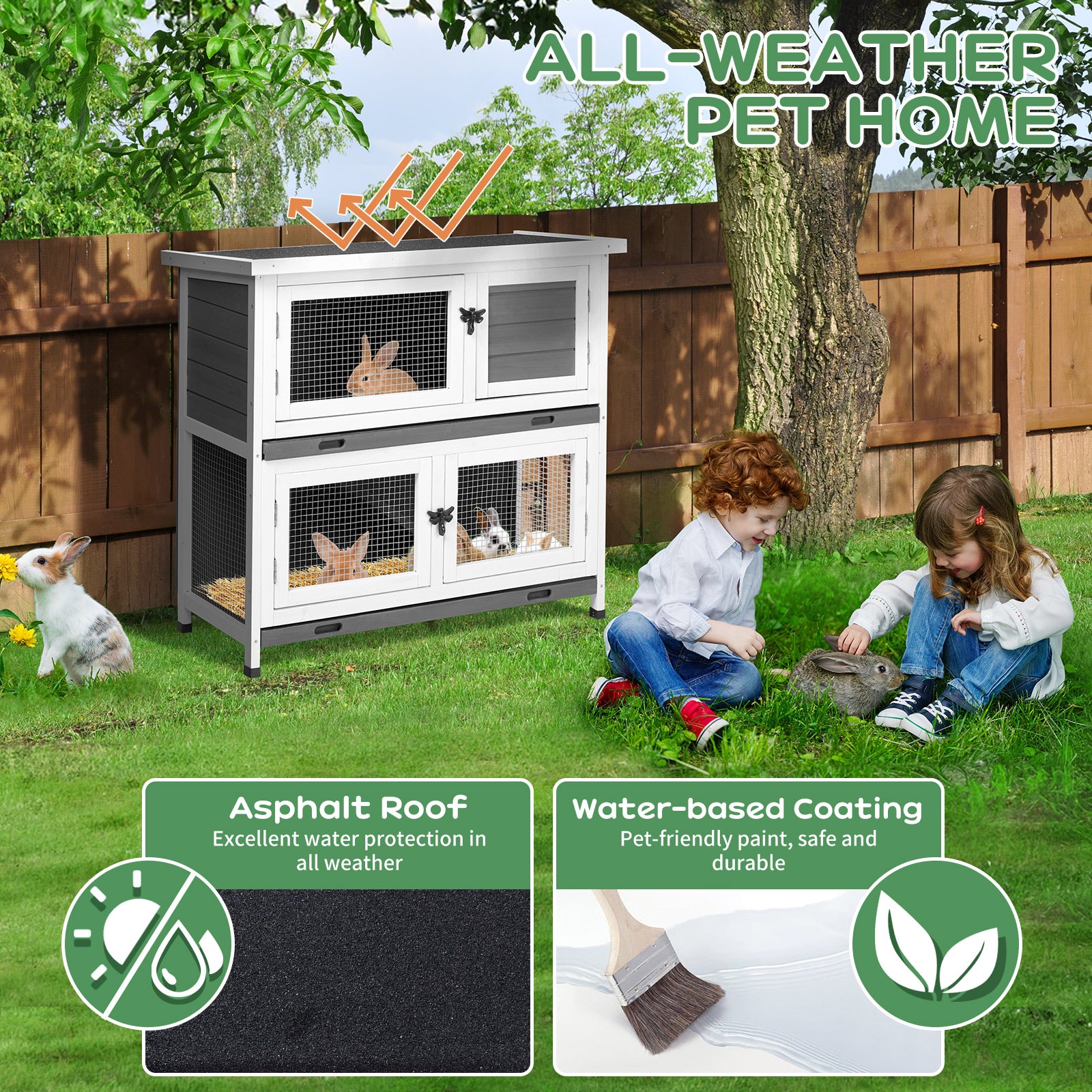 Upper And Lower 2 Floors With Tray Grey Cedar, Chicken And Rabbit Cage